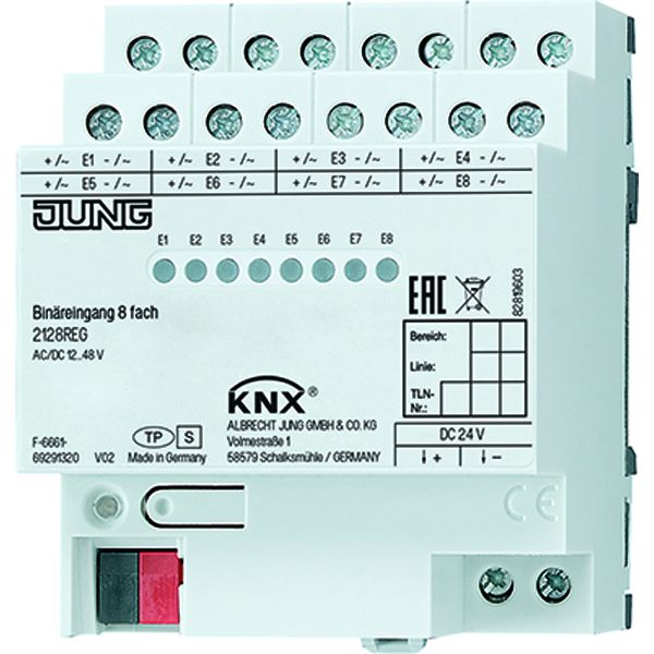 Jung 2128 REG KNX Binäreingang 8fach REG Spannung AC/DC 12 bis 48 V Statusanzeige