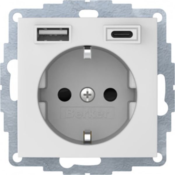 Gira Schuko-Steckdose USB-A und USB-C erhöhtem Berührungsschutz System 55  weiß matt 
