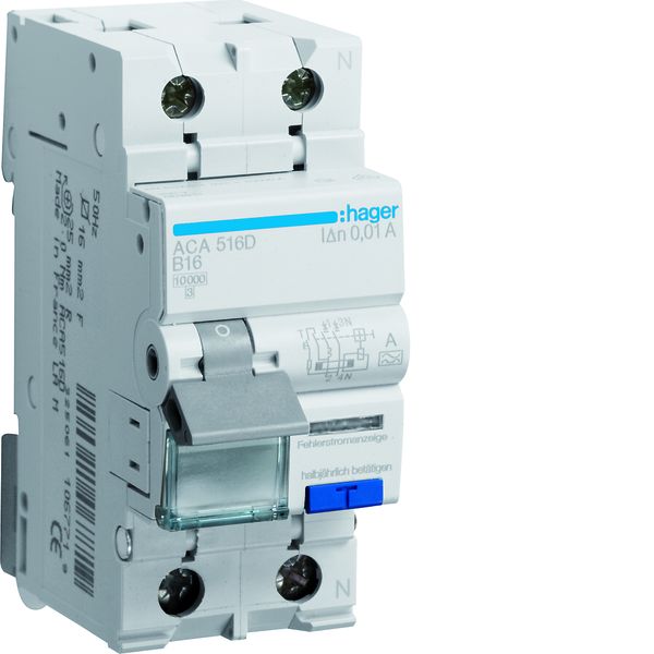 Hager ACA516D Fehlerstrom-Leitungsschutzschalter 1P+N 10kA B-Charakteristik 16A 10mA Typ A