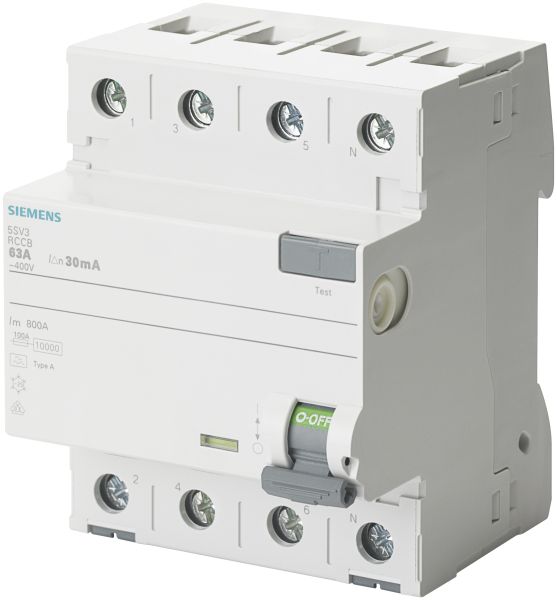 Siemens FI-Schutzschalter 40/0,3A 3polig+N 400V 4TE selektiv