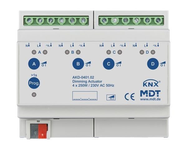 MDT Dimmaktor 4f. 8TE REG 250W 230VAC Wirkleistungsm