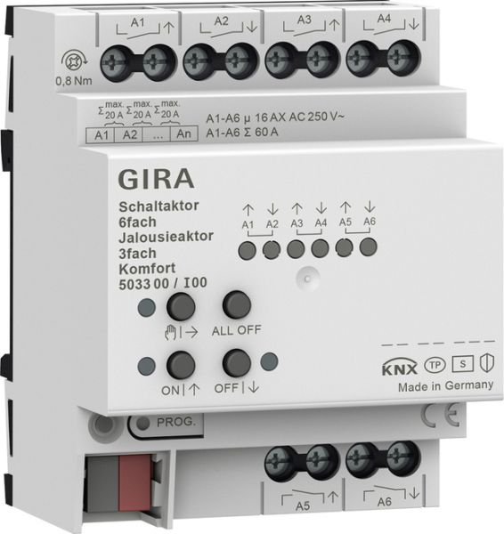 Gira Schalt-/Jalousieaktor 503300 6f/3f 16 A REG Kmf KNX Secure