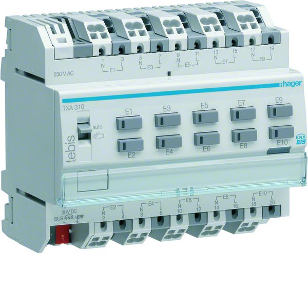 Hager TXA310 Binäreingang 10-fach KNX 230V. Binaereingang modular zum Anschluss an 230V-Signa