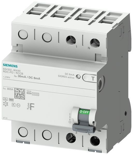 Siemens FI-Schutzschalter 2-p. TypF In40A 30mA 6mA DC Un