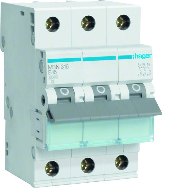 Hager MBN316 Leitungsschutzschalter 3 polig 6kA B-Charakteristik 16A 3 Module