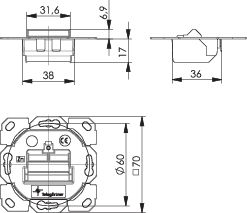 10 St. Telegärtner Modul-Aaufnahme 1/2fach UP/0 fuer BR 45° Auslass