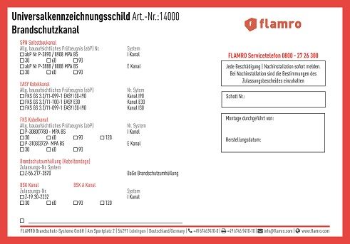 Flamro Kennzeichnungsschild 14000 universal