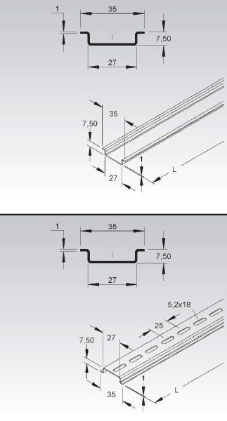 Niedax Tragschiene Hut-Profil 35x7,5x1000mm gelocht 2933/1GL