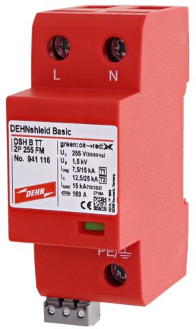 Dehn Anwendungsopt. Kombi-Ableiter DSH B TT 2P 255 FM für 1-ph. TT-/TN-Syst