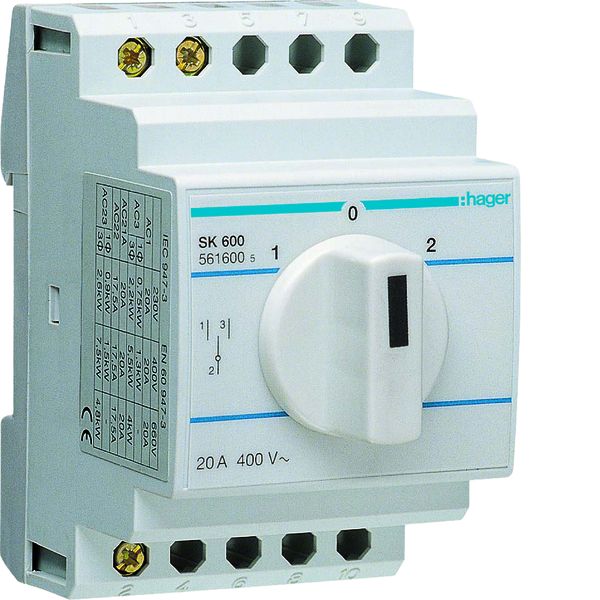 Hager SK600 Umschalter mit Nullstellung 20A 400V. Umschalter mit Nullstellung 20A 400V