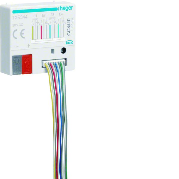 Hager TXB344 Binäreingang 4-fach + 4 LED Ausgänge KNX Unterputz. KNX Binäreingang UP tebis 4