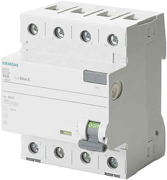 Siemens FI-Schutzschalter 63/0,1A 3polig+N 400V 4TE selektiv