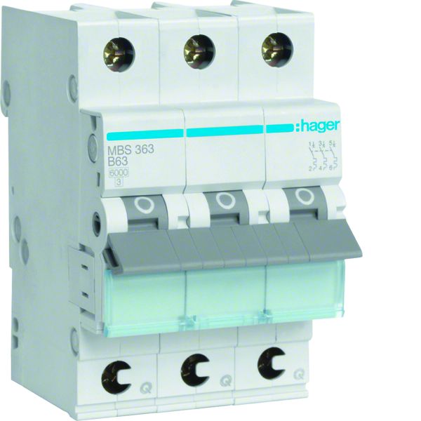 Hager MBS363 Leitungsschutzschalter 3 polig 6kA B-Charakteristik 63A QuickConnect 3 Module