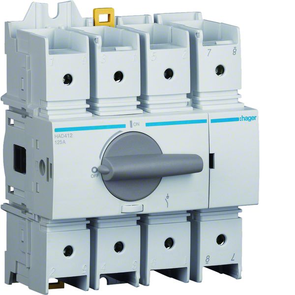 Hager HAD412 Lasttrennschalter 4polig 125A für Hutschiene oder Montageplatte. Lasttrennschalte
