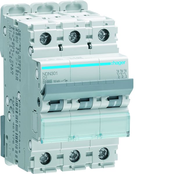 Hager NDN301 Leitungsschutzschalter 3 polig 10kA D-Charakteristik 1A 3 Module